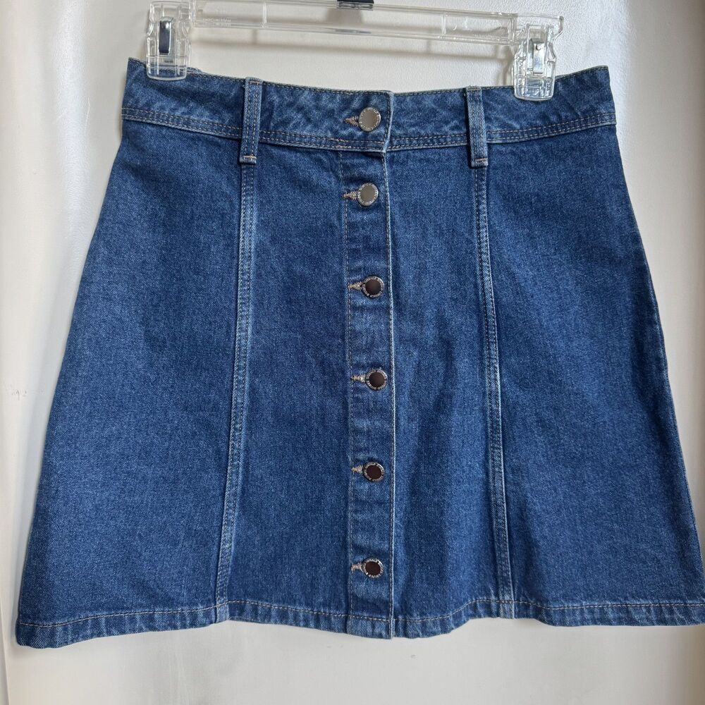 NWT H&M Divided High Waisted Slight Flare Denim Button Up Mini Skirt Size 4